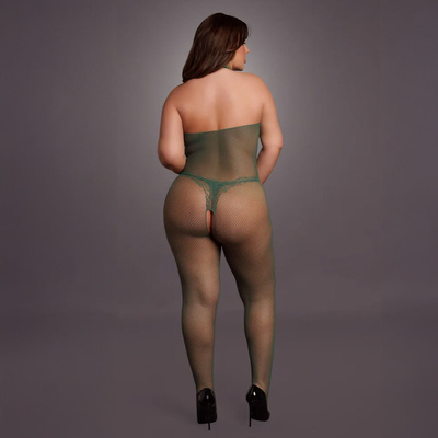 Body Zielone Le Desir PLUS SIZE z półgolfem koronkowe wstawki Bodystocking 26
