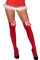 Cilla – Świąteczne Karminowe Zakolanówki z Puszkami i Dzwoneczkami