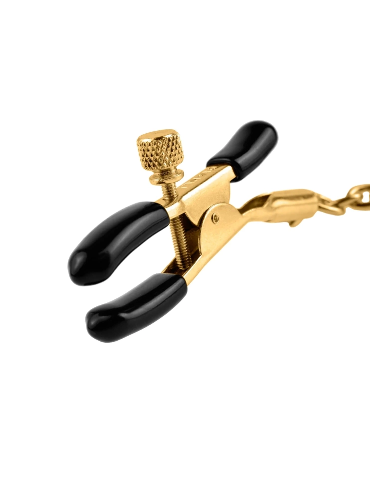 Zaciski Na Sutki Połączone Łańcuszkiem Złote  Fetish Gold Nipple Clamps