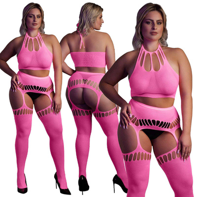 Neonowy Komplet Rajstopy Top Ouch! 838 Pink UV Dwuczęściowy!