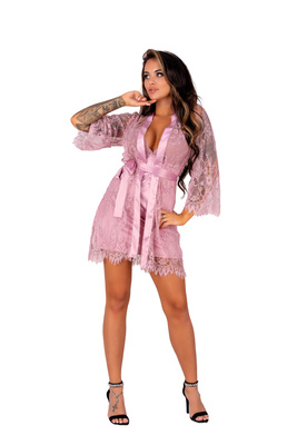 Damski Szlafrok Koronkowy LivCo Corsetti Sheer Pink – S/M, L/XL, XXL!