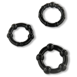 Trzy Czarne Żelowe Opaski Erekcyjne na Penisa - Stay Hard Black