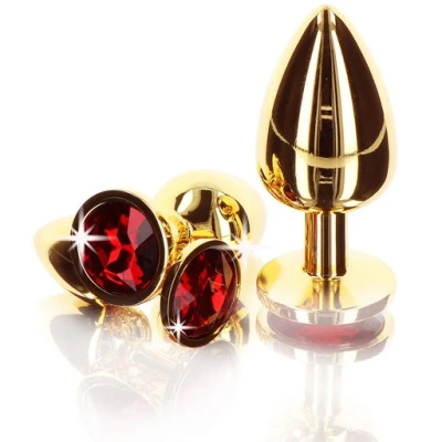 Korek Analny Duży Z Czerwonym Kryształem Large TABOOM 17169 Metalowy Złote Aluminium