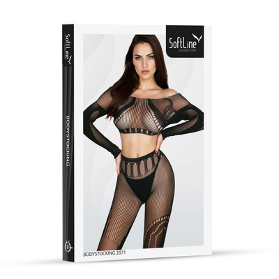 Zmysłowy Dwuczęściowy Bodystocking 2071 Black Długi Rękaw od SoftLine Collection