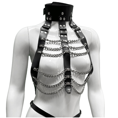 Biustonosz skórzany z obrożą i łańcuchami Leder 6005