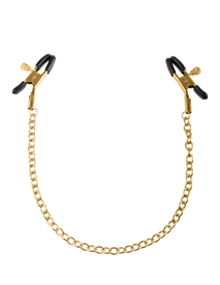 Zaciski na Sutki Połączone Łańcuszkiem Złote  Fetish Gold Nipple Clamps