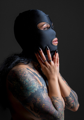 Maska BDSM Taboom 17132 – Spandex Hood z otworami na oczy i usta