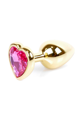 Szlachetny Korek Analny z Różowym Kryształkiem Gold Diamond Plug Heart Pink