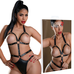 Body wetlook open cup z paskami i złotymi detalami O-ring – Daring