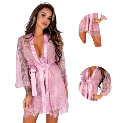 Damski Szlafrok Koronkowy LivCo Corsetti Sheer Pink – S/M, L/XL, XXL!