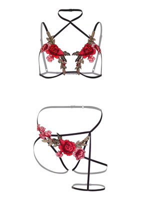 Sexy komplet z motywem róży – Roses Bra & Crotchless Panty (Daring)