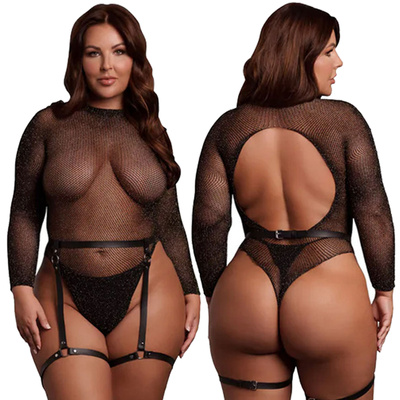 Połyskujące Body z Odkrytymi Plecami i Pasem do Pończoch 73 Le Désir