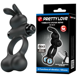 Podwójny pierścień erekcyjny z króliczkiem Pretty Love Yusuf –10 trybów