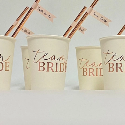 Papierowe Kubeczki Team Bride – Rose Gold na Wieczór Panieński 8 szt.