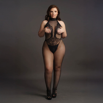 Bodystocking PLUS SIZE Le Desir koronka i siateczka gustowny półgolf 26