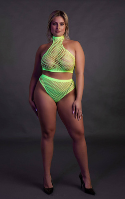 Kabaretkowy Komplet Ouch! 833 Green NEON UV Top i Figi 2cz.