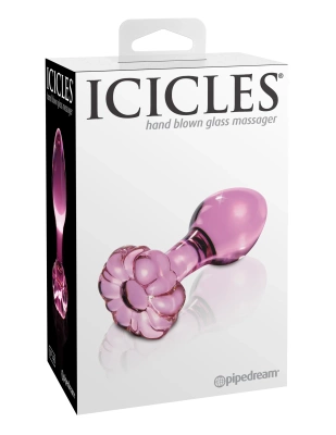 Szklany korek analny z różowym kwiatkiem – Icicles No. 48 Pipedream