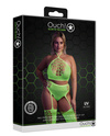 Neonowy Komplet Bielizny Ouch! 836 Green UV Top Figi Pończochy!