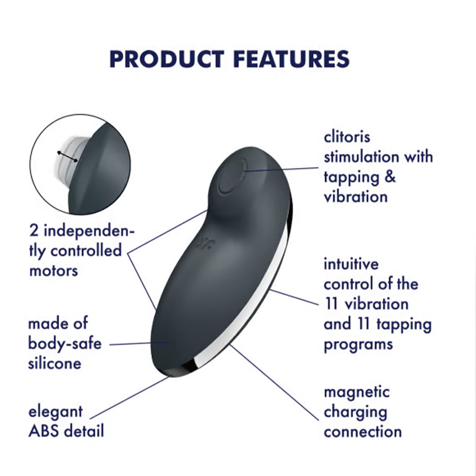 Wibrator Zasysający Tap & Climax 2 Grey 11 Programów Wibracji Satisfyer