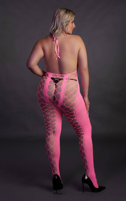 Neonowy Bodystocking Ouch! 835 Pink UV Siateczka Druga Skóra!