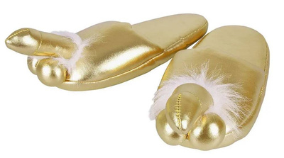 "Złote, a skromne..." Damskie Złote Kapcie z Peniskami - Penis Slippers Gold