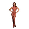 Bodystocking czerwony Le Desir 26 siateczka i koronka z półgolfem otwarty krok