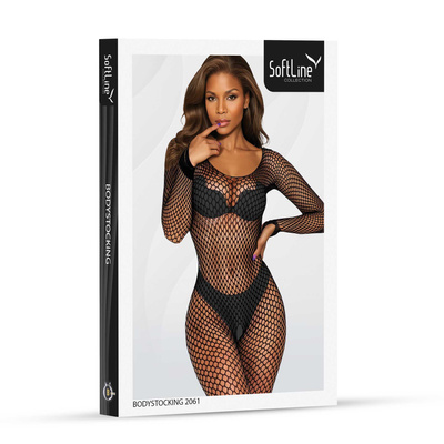 Bodystocking 2061 SoftLine Black Sexy Siateczkowa Bielizna z Głębokim Dekoltem 
