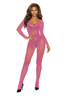 Bodystocking 2061 SoftLine Pink Zmysłowa Siateczkowa Bielizna z Głębokim Dekoltem