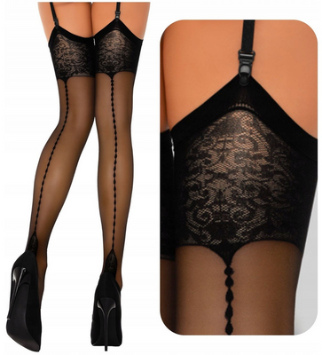 Zmysłowe Pończochy do Pasa Stima Black 20 DEN LivCo Corsetti – Szew Imitujący Koraliki