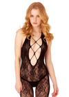 Otwarty Sexy Czarny Bodystocking Floral Halter Daring Intimates Koronkowy Zmysłowy