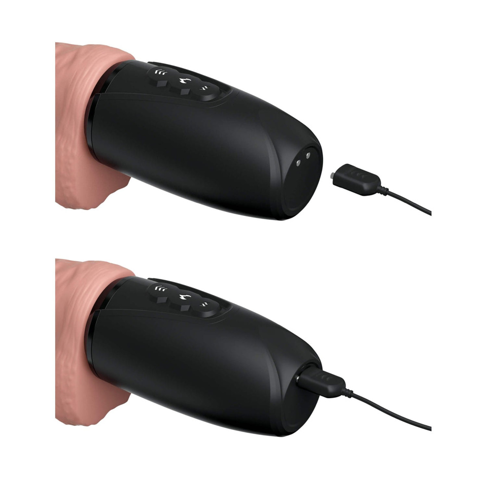 Wibrator Posuwisty 17 Cm Z Jądrami I Funkcją Grzania King Cock Plus