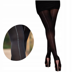 Rajstopy Zircones 40 DEN LivCo Corsetti – Czarne z Błyszczącym Szwem