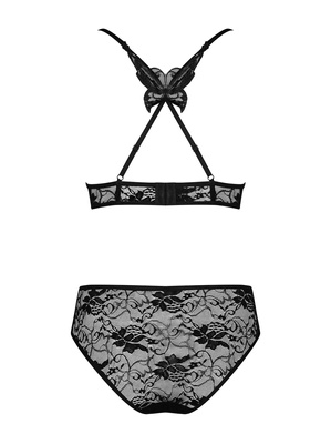 Zestaw Kokietta Obsessive – Stanik i Majtki, Czarna Koronka z Motylkiem