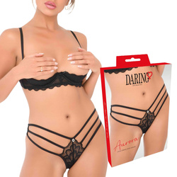 Czarne koronkowe stringi Aurora z perełkami – Daring