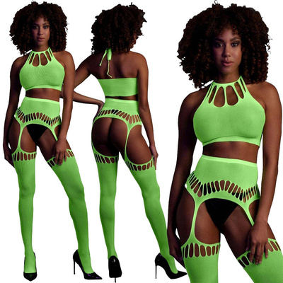 Neonowy Komplet Rajstopy Top Ouch! 838 Green UV Dwuczęściowy!