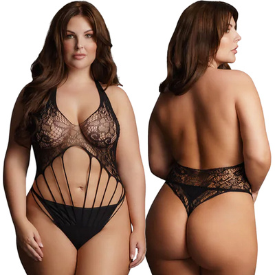 Body teddy z koronkowym dekoltem halter i paskowym wykończeniem Le Désir