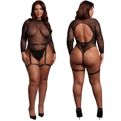 Połyskujące Body z Odkrytymi Plecami i Pasem do Pończoch 73 Le Désir