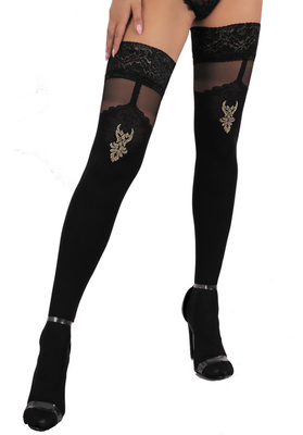 Eleganckie Czarne Pończochy Samonośne Valentina Silver LivCo Corsetti – Srebrny Gotycki Wzór