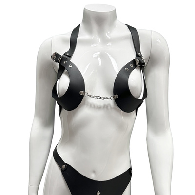 Biustonosz skórzany łączony łańcuchem Leder 6004