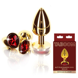 Korek Analny Średni Z Czerwonym Kryształem Medium TABOOM 17168 Metalowy Złote Aluminium