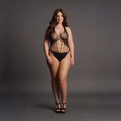 Body teddy z koronkowym dekoltem halter i paskowym wykończeniem Le Désir