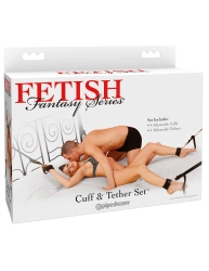 Zestaw do krępowania BDSM Cuff & Tether z maską na oczy – Pipedream