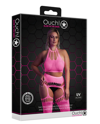 Neonowy Komplet Rajstopy Top Ouch! 838 Pink UV Dwuczęściowy!