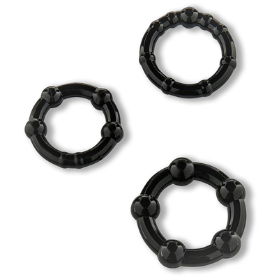 Trzy Czarne Żelowe Opaski Erekcyjne na Penisa - Stay Hard Black