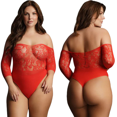 Koronkowe czerwone teddy z cyrkoniami i otwartym krokiem Le Desir 34