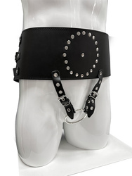 Pas "Mistrza" z kółkiem na penisa i półkolami po bokach Leder 4004