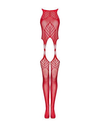 Bodystocking N122 Obsessive – Ognisty Czerwony z Geometrycznym Wzorem