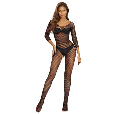 Siateczkowy kombinezon Bodystocking 2048 SoftLine w kratkę, otwarty krok