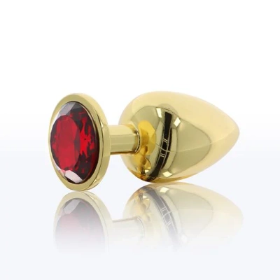 Korek Analny Duży Z Czerwonym Kryształem Large TABOOM 17169 Metalowy Złote Aluminium