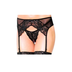 Czarny komplet - pas do pończoch i stringi otwarte SoftLine 3317